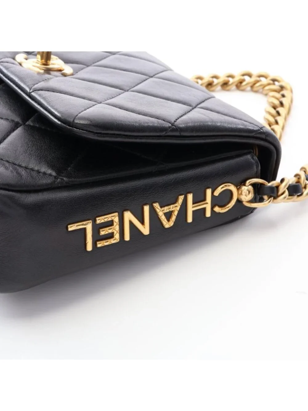Chanel Shoulder Bag Quilted Black Lambskin 2-Way Chain